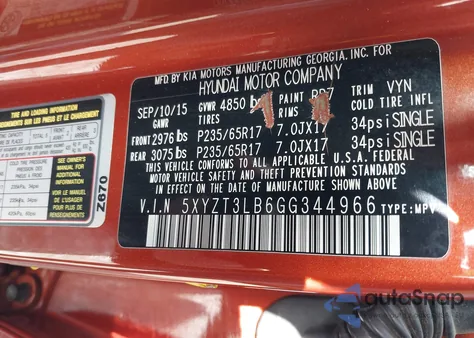 2016 Hyundai Santa Fe Sport 2.4L from USA, damaged, VIN 5XYZT3LB6GG344966